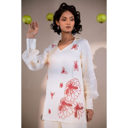 Amrood Off White Embroidered Full-Sleeve Co-Ord (Set of 2)