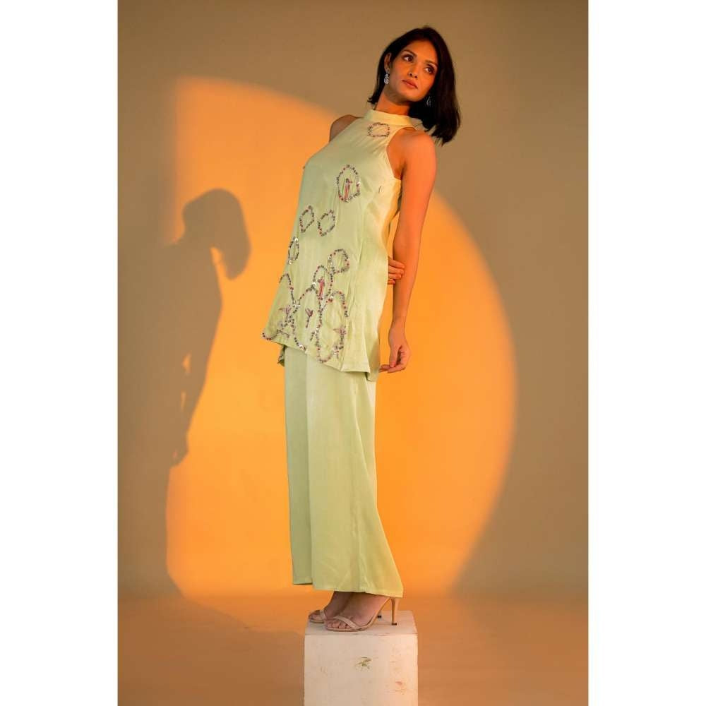 Amrood Green Hand Embroidery Tunic with Pant (Set of 2)