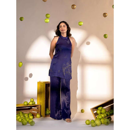 Amrood Blue Hand Embroidery Tunic with Pant (Set of 2)