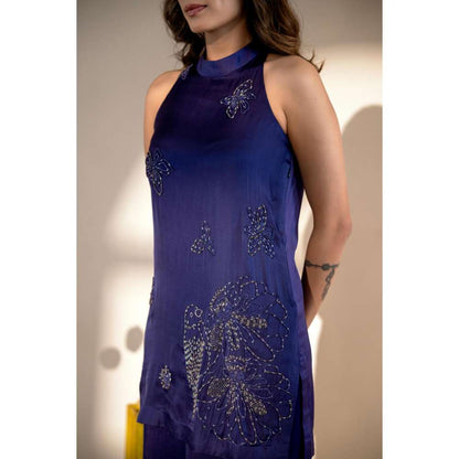 Amrood Blue Hand Embroidery Tunic with Pant (Set of 2)