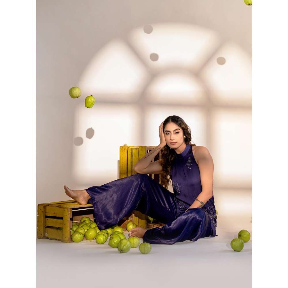 Amrood Blue Hand Embroidery Tunic with Pant (Set of 2)