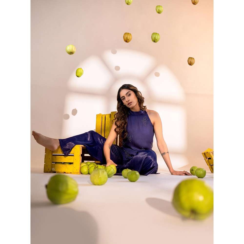 Amrood Blue Hand Embroidery Tunic with Pant (Set of 2)