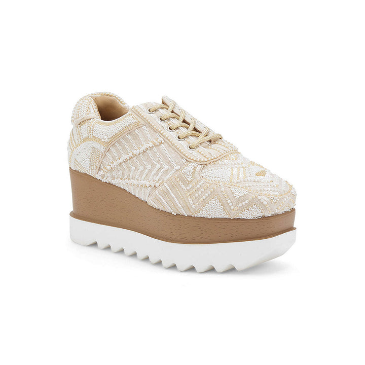 Anaar Latte Folk Wedding Wedge Sneakers