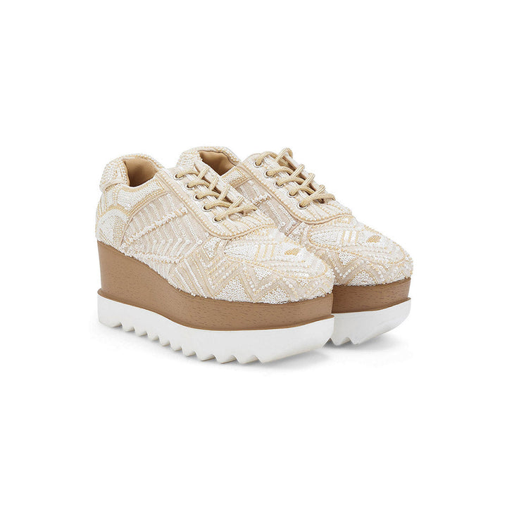 Anaar Latte Folk Wedding Wedge Sneakers