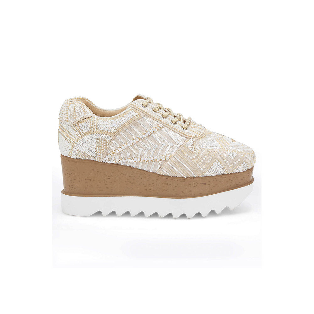 Anaar Latte Folk Wedding Wedge Sneakers