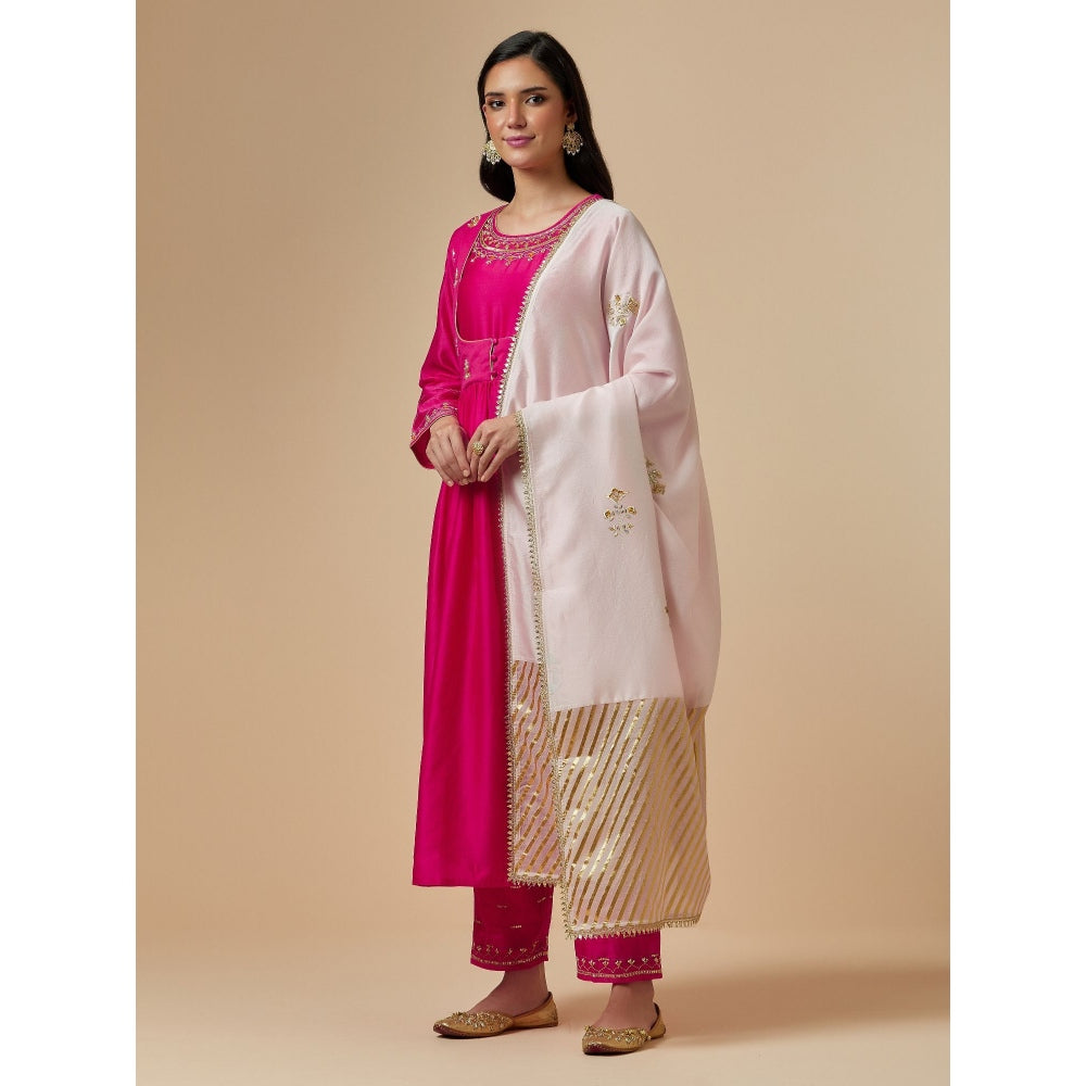 Anantaa by Roohi Trehan Light Pink Hand Embroidered Silk Chanderi Dupatta