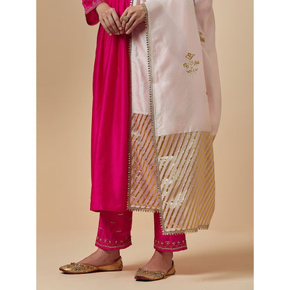 Anantaa by Roohi Trehan Light Pink Hand Embroidered Silk Chanderi Dupatta