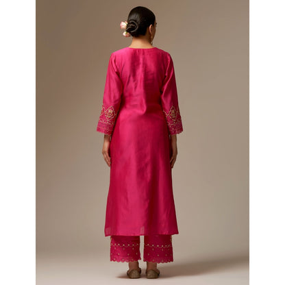 Anantaa by Roohi Trehan Pink Silk Chanderi A-Line Kurta With Hand Embroidery