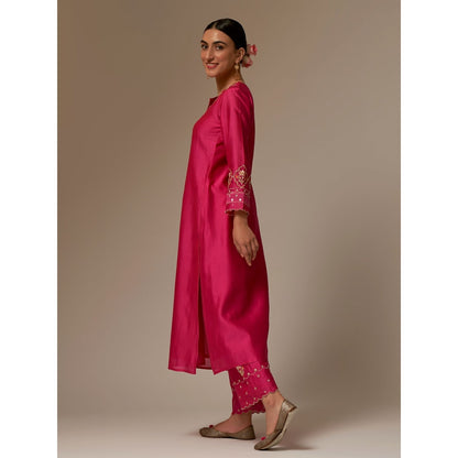 Anantaa by Roohi Trehan Pink Silk Chanderi A-Line Kurta With Hand Embroidery