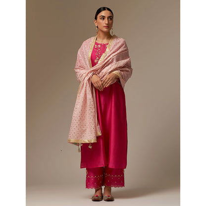 Anantaa by Roohi Trehan Pink Silk Chanderi A-Line Kurta With Hand Embroidery