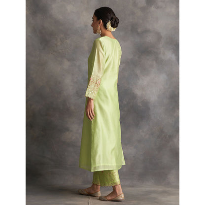 Anantaa by Roohi Trehan Light Green Silk Chanderi A-Line Kurta With Hand Embroidery