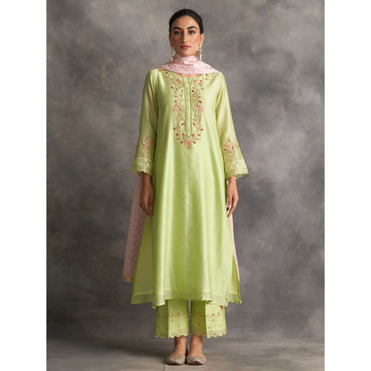 Anantaa by Roohi Trehan Light Green Silk Chanderi A-Line Kurta With Hand Embroidery