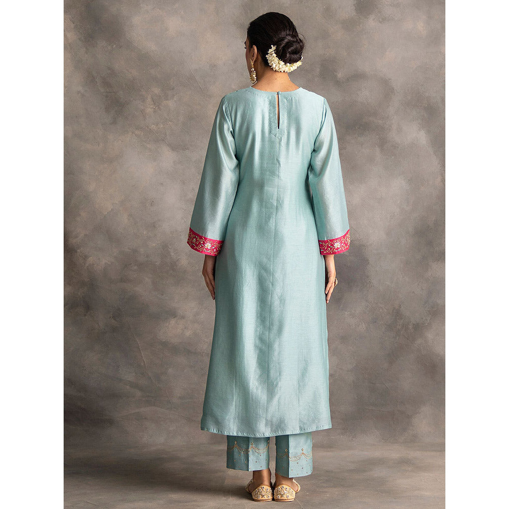 Anantaa by Roohi Trehan Blue Silk Chanderi A-Line Kurta With Hand Embroidery