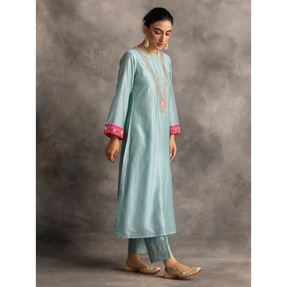Anantaa by Roohi Trehan Blue Silk Chanderi A-Line Kurta With Hand Embroidery