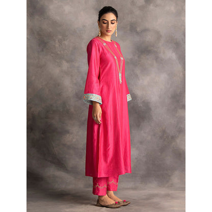 Anantaa by Roohi Trehan Pink Silk Chanderi A-Line Kurta With Hand Embroidery