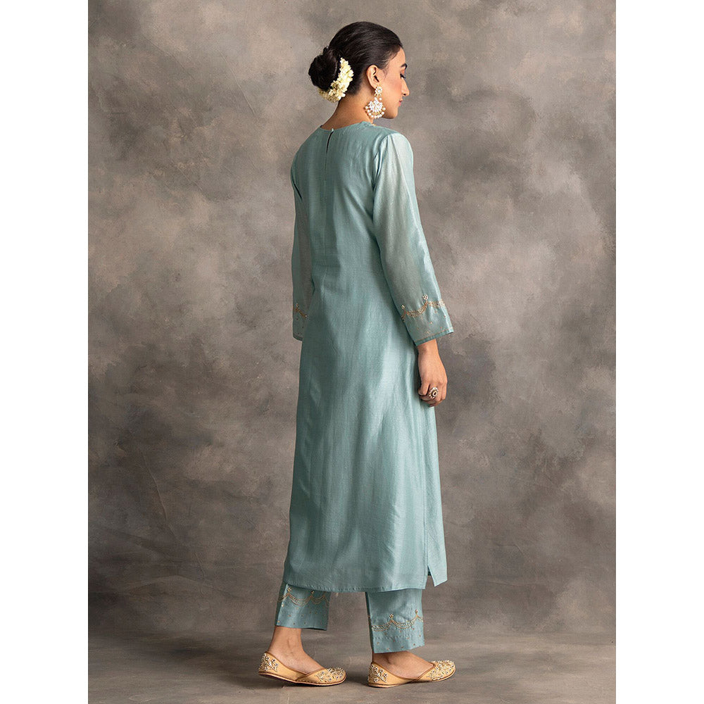 Anantaa by Roohi Trehan Blue Silk Chanderi A-Line Kurta With Hand Embroidery