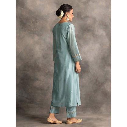 Anantaa by Roohi Trehan Blue Silk Chanderi A-Line Kurta With Hand Embroidery