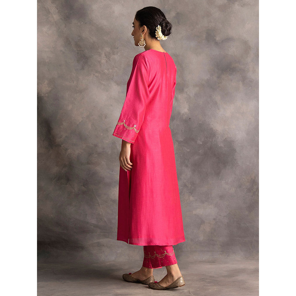 Anantaa by Roohi Trehan Pink Silk Chanderi A-Line Kurta With Hand Embroidery