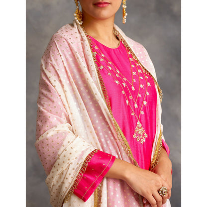 Anantaa by Roohi Trehan Pink Silk Chanderi A-Line Kurta With Hand Embroidery
