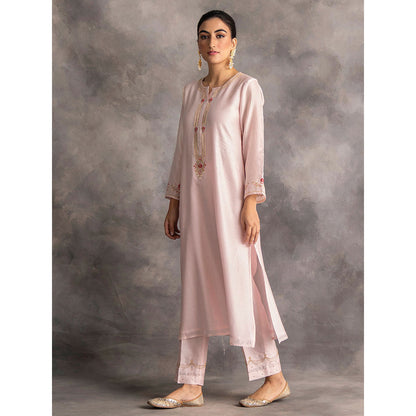 Anantaa by Roohi Trehan Pastel Pink Silk Chanderi A-Line Kurta With Hand Embroidery
