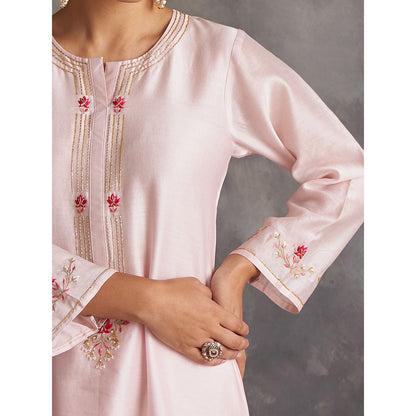 Anantaa by Roohi Trehan Pastel Pink Silk Chanderi A-Line Kurta With Hand Embroidery