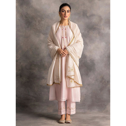 Anantaa by Roohi Trehan Pastel Pink Silk Chanderi A-Line Kurta With Hand Embroidery
