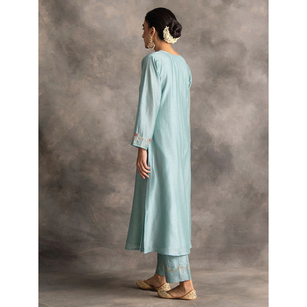 Anantaa by Roohi Trehan Blue Silk Chanderi A-Line Kurta With Hand Embroidery