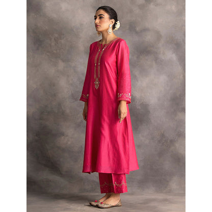 Anantaa by Roohi Trehan Pink Silk Chanderi A-Line Kurta With Hand Embroidery
