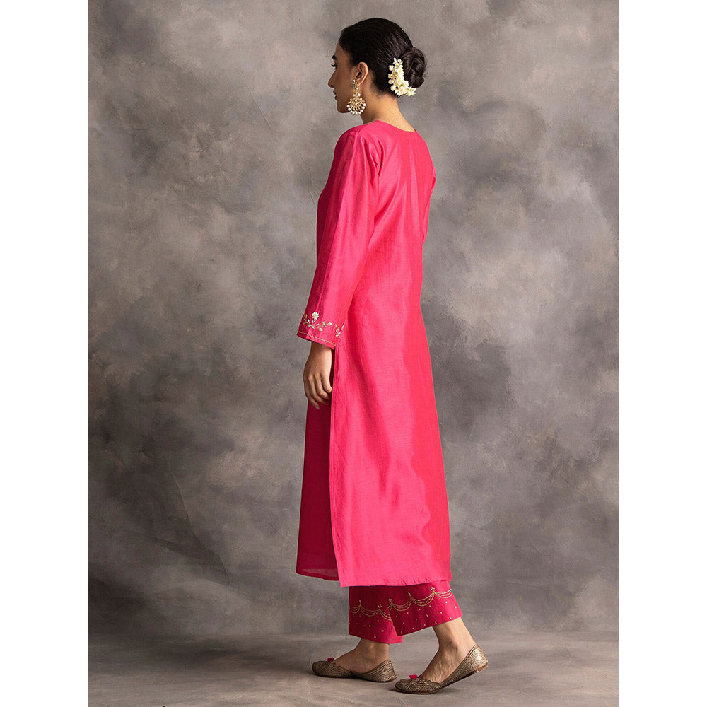 Anantaa by Roohi Trehan Pink Silk Chanderi A-Line Kurta With Hand Embroidery