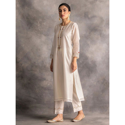 Anantaa by Roohi Trehan Off White Silk Chanderi A-Line Kurta With Hand Embroidery