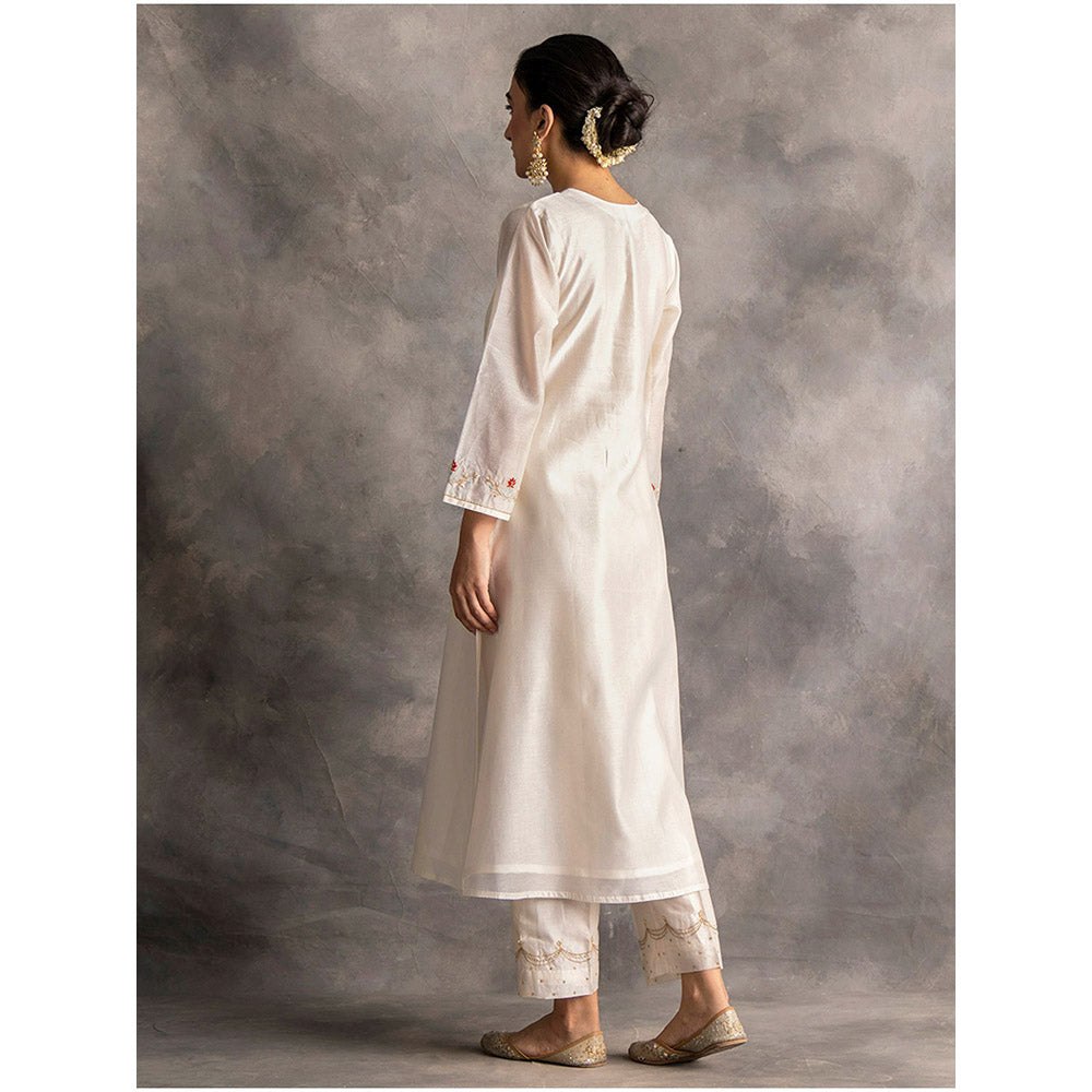 Anantaa by Roohi Trehan Off White Silk Chanderi A-Line Kurta With Hand Embroidery