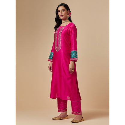 Anantaa by Roohi Trehan Pink Silk Chanderi A-Line Hand Embroidered Kurta