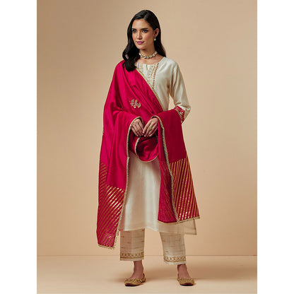 Anantaa by Roohi Trehan Off White Silk Chanderi A-Line Hand Embroidered Kurta