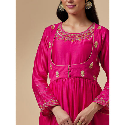 Anantaa by Roohi Trehan Pink Silk Chanderi Hand Embroidered Kurta With Gathers