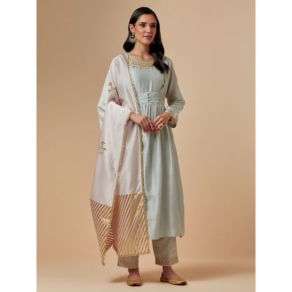 Anantaa by Roohi Trehan Grey Silk Chanderi Hand Embroidered Kurta With Gathers