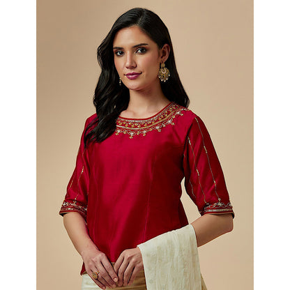 Anantaa by Roohi Trehan Red Closed Neck Blouse