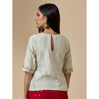 Anantaa by Roohi Trehan Off White Closed Neck Blouse