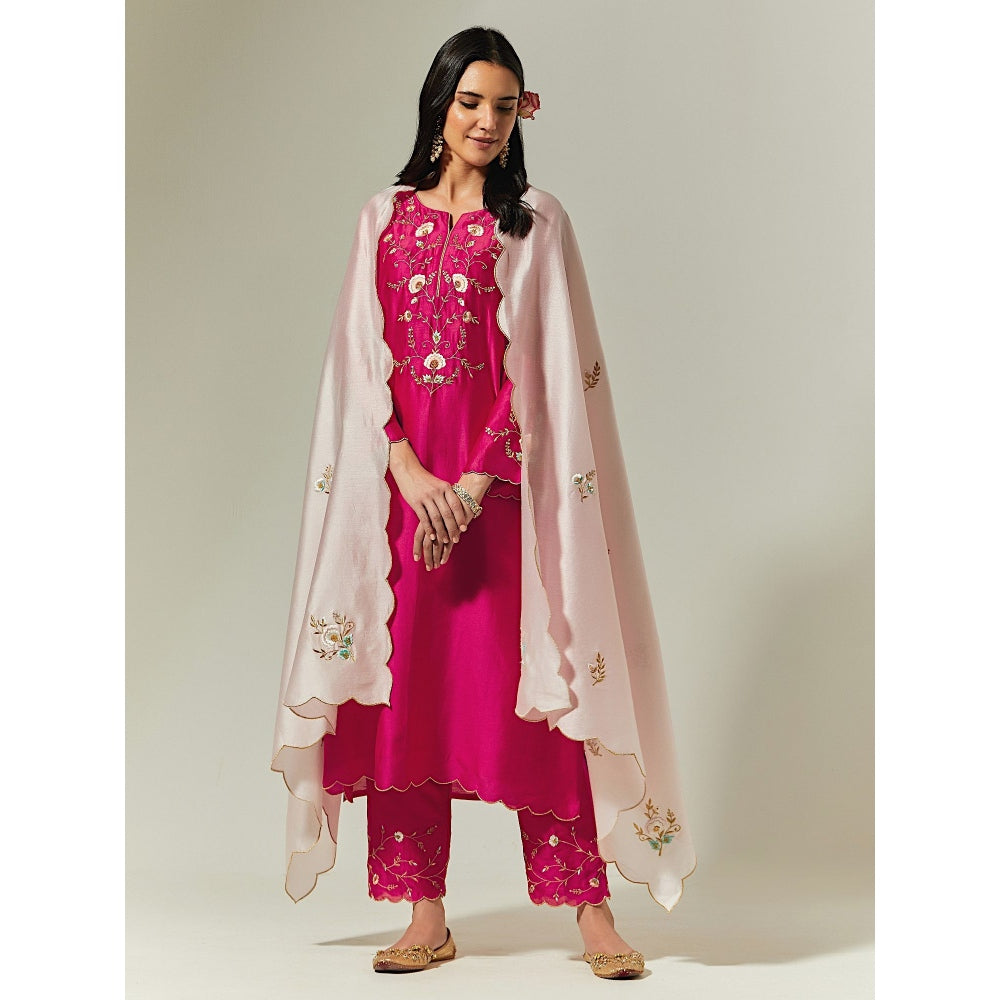 Anantaa by Roohi Trehan Light Pink Silk Chanderi Hand Embroidered Dupatta
