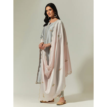 Anantaa by Roohi Trehan Light Pink Silk Chanderi Hand Embroidered Dupatta