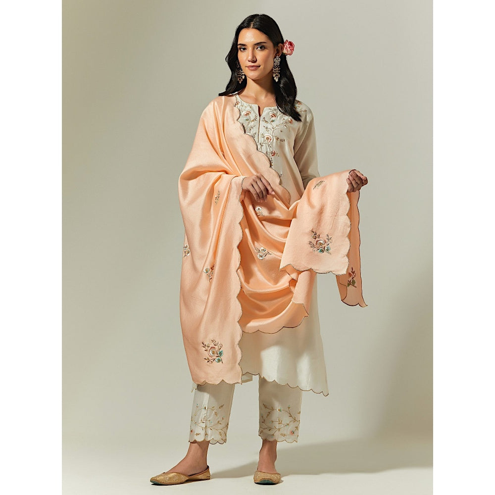 Anantaa by Roohi Trehan Peach Silk Chanderi Hand Embroidered Dupatta