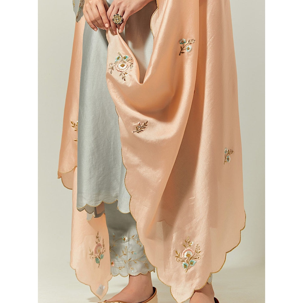 Anantaa by Roohi Trehan Peach Silk Chanderi Hand Embroidered Dupatta