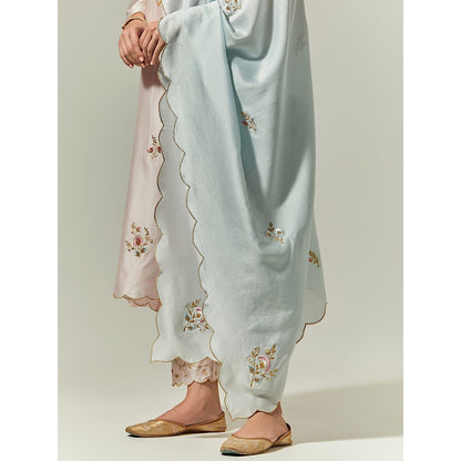 Anantaa by Roohi Trehan Blue Silk Chanderi Hand Embroidered Dupatta