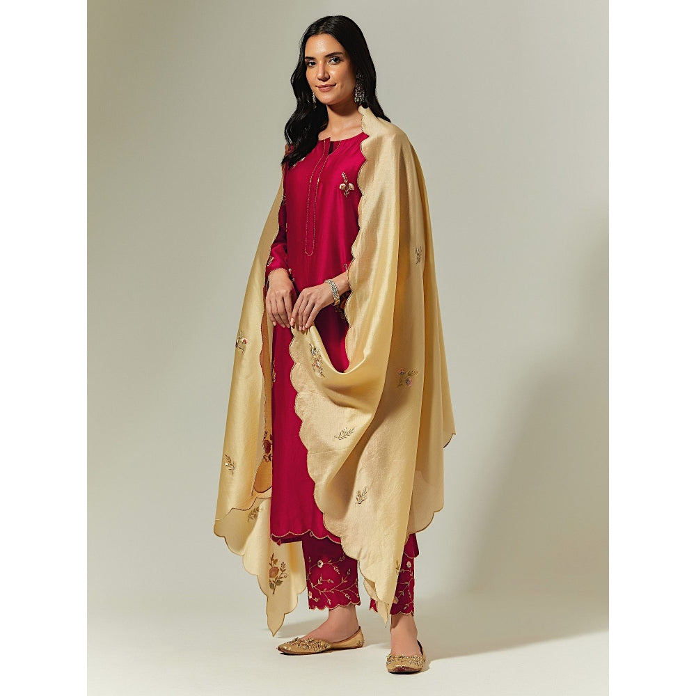 Anantaa by Roohi Trehan Beige Silk Chanderi Hand Embroidered Dupatta