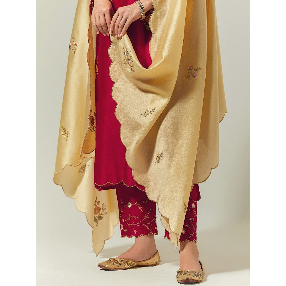 Anantaa by Roohi Trehan Beige Silk Chanderi Hand Embroidered Dupatta