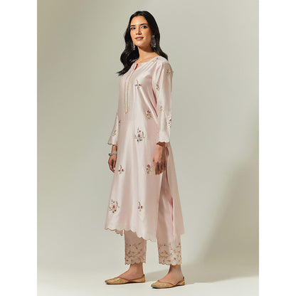 Anantaa by Roohi Trehan Light Pink Silk Chanderi Hand Embroidered Kurta With Plackett