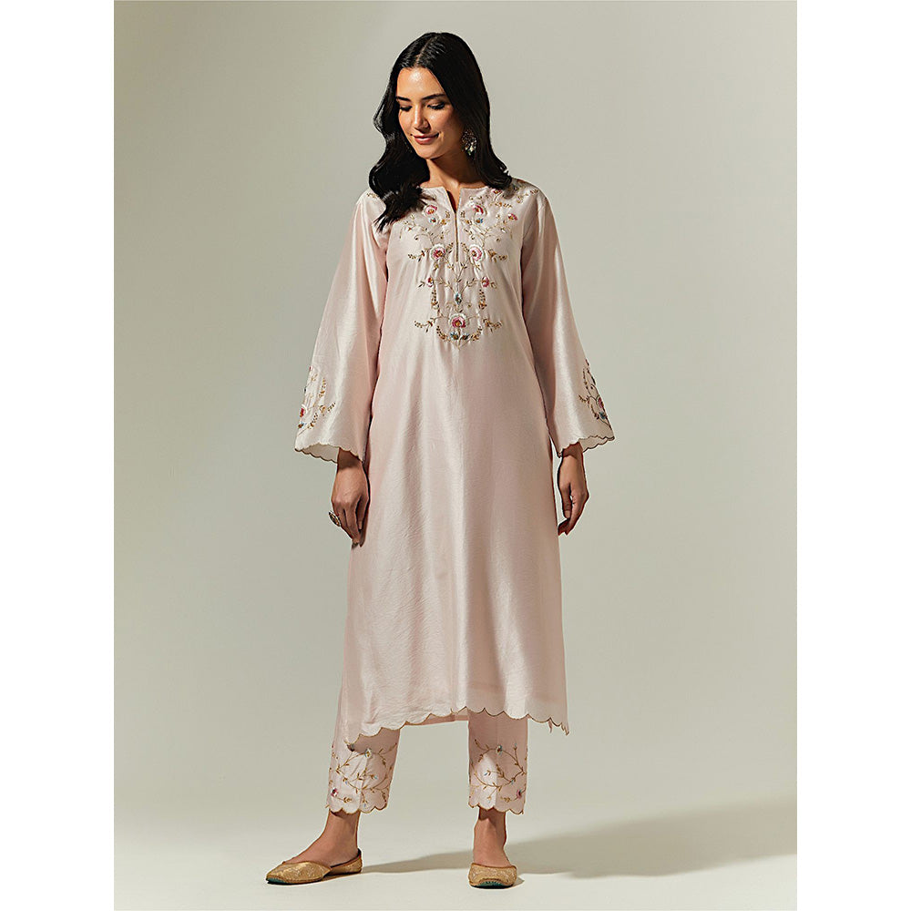 Anantaa by Roohi Trehan Light Pink Silk Chanderi Hand Embroidered Kurta