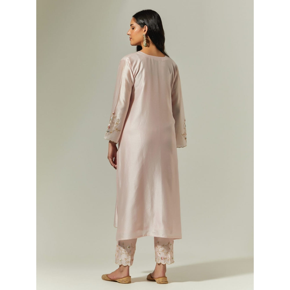 Anantaa by Roohi Trehan Light Pink Silk Chanderi Hand Embroidered Kurta