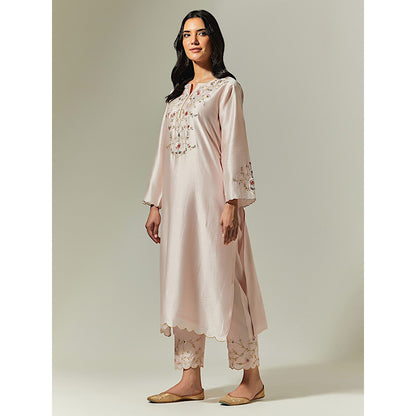 Anantaa by Roohi Trehan Light Pink Silk Chanderi Hand Embroidered Kurta