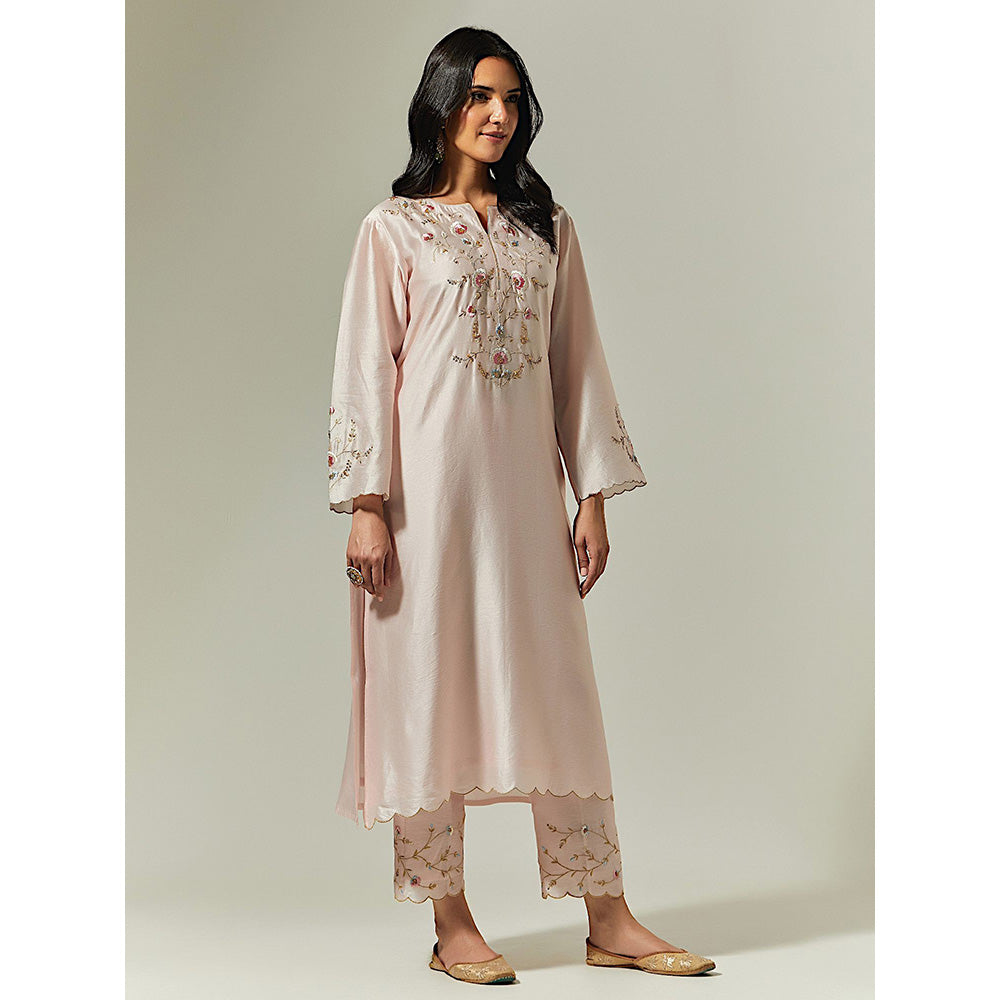 Anantaa by Roohi Trehan Light Pink Silk Chanderi Hand Embroidered Kurta