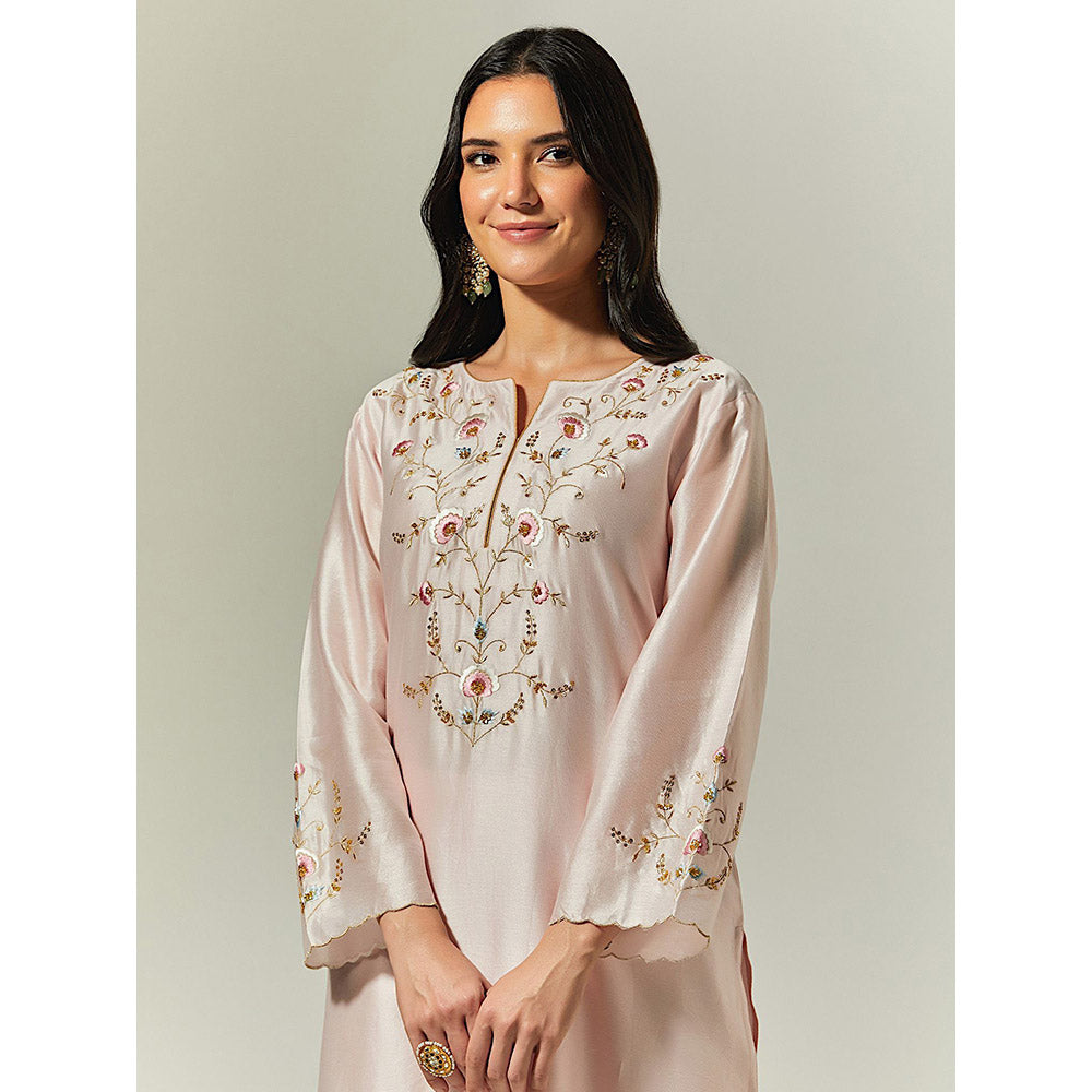Anantaa by Roohi Trehan Light Pink Silk Chanderi Hand Embroidered Kurta